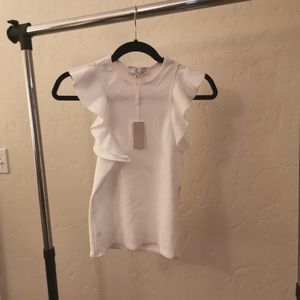 Fletch white Ruffle Ribbed Top Small